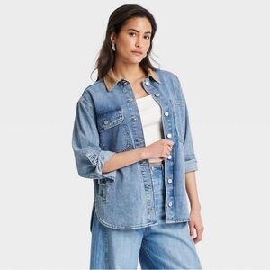 Women's Long Sleeve Denim Shacket Universal Thread Blue NWT Fall Barn Jacket